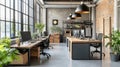 Modern industrial office with open workspace and natural light Royalty Free Stock Photo