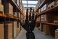 The modern industrial setting is home to a state-of-the-art robotic hand that boasts intricate design and impressive Royalty Free Stock Photo