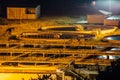 Modern industrial wastewater treatment plant at night. Aerial view of sewage purification tanks Royalty Free Stock Photo