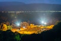 Modern industrial wastewater treatment plant at night in Mountainous region. Aerial view Royalty Free Stock Photo