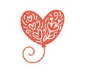 Modern inflatable heart shaped balloon with flowers and hearts in hygge style. Scandinavian flourish vector element for