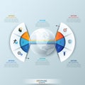 Modern infographic design template, 2 connected fan charts with 6 sectoral lettered elements