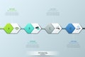 Modern infographic design template. Four successively connected hexagonal elements and text boxes Royalty Free Stock Photo