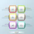 Modern infographic design template, 6 multicolored rounded squares Royalty Free Stock Photo