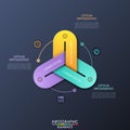 Modern infographic design templates with 3 colorful chain links connected together, thin line pictograms and text boxes.