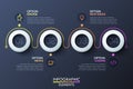 Modern infographic horizontal design template with 4 white rings and numbers inside