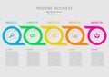 Modern Infographic 5 Project Planning multi colored circles contiguous gray gradient background