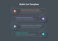 Modern infographic template for bullet list - dark version