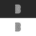 Modern initials CB logo creative monogram, minimal style parallel thin lines black and white design, couple two letters C and B,