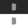 Modern initials CB logo creative monogram, minimal style parallel thin lines black and white design, couple two letters C and B,