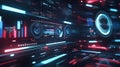 modern interactive data visualization with layered neon diagrams and charts dynamic red and blue glow copyspace concept of