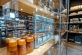 Modern and interactive virtual storefront on a global marketplace, featuring close-up views of product displays, Generated AI
