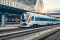 Modern intercity train on the railway platform Royalty Free Stock Photo