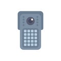 Modern intercom device with camera and buttons is hanging on wall