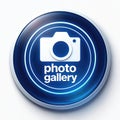 Modern interface element displays a stylized camera icon with the words photo gallery. Blue circular button signifies digital Royalty Free Stock Photo