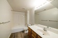 Modern interior of a bathroom wooden flooring