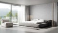 Modern interior bedroom, minimalist style, gray stucco wall, 3d render Royalty Free Stock Photo