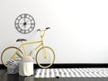 Modern interior with bicycle. wall mock up. Royalty Free Stock Photo