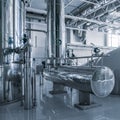 Modern interior of a brewery mash vats metal containers Royalty Free Stock Photo