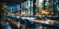 Modern interior of cafeteria or canteen with chairs and tables, eating room. Royalty Free Stock Photo