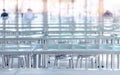 Modern interior of cafeteria or canteen with stainless steel chairs and tables Royalty Free Stock Photo