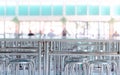 Modern interior of cafeteria or canteen with stainless steel chairs and tables Royalty Free Stock Photo