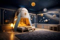 Modern interior of a children's bedroom in a space style Royalty Free Stock Photo