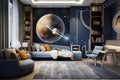 Modern interior of a children's bedroom in a space style Royalty Free Stock Photo