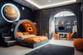 Modern interior of a children's bedroom in a space style Royalty Free Stock Photo