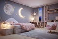 Modern interior of a children's bedroom in a space style Royalty Free Stock Photo