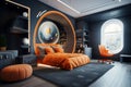 Modern interior of a children's bedroom in a space style Royalty Free Stock Photo