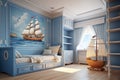 Modern interior of a children's bedroom in a nautical style