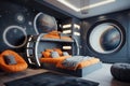 Modern interior of a children's bedroom in a space style Royalty Free Stock Photo
