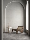 Modern interior composition with arc, armchair and decor. Royalty Free Stock Photo
