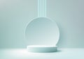 Modern interior concept 3D soft blue podium minimal style. The backdrop soft blue circle with neon light