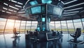 Modern interior of a control tower at an airport Royalty Free Stock Photo