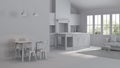 Modern interior of a country house. Repairs. Gray interior.