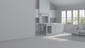 Modern interior of a country house. Repairs. Gray interior.