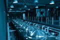 Industrial interior of modern craft brewery with chrome cylindrical metal beer tanks. Private microbrewery. Royalty Free Stock Photo