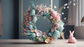 Modern interior design. Artistic design of Spring Easter Wreath . Generative AI Royalty Free Stock Photo