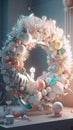 Modern interior design. Artistic design of Spring Easter Wreath . Generative AI Royalty Free Stock Photo