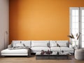 Modern interior design with empty orange wall background