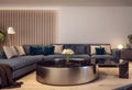 Modern interior design of Italian style living room, night scene