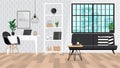 Modern interior design of a living room or office space in an industrial style.