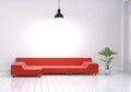 Modern interior design of living room with red sofa and plant po Royalty Free Stock Photo