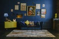 Modern interior design in the loft style using blue color