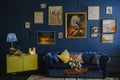 Modern interior design in the loft style using blue color