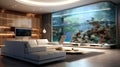 Modern interior design of luxury living room with large aquarium Royalty Free Stock Photo