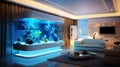 Modern interior design of luxury living room with large aquarium Royalty Free Stock Photo