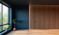 Modern interior design mock up with dark walls and vertical slats panel